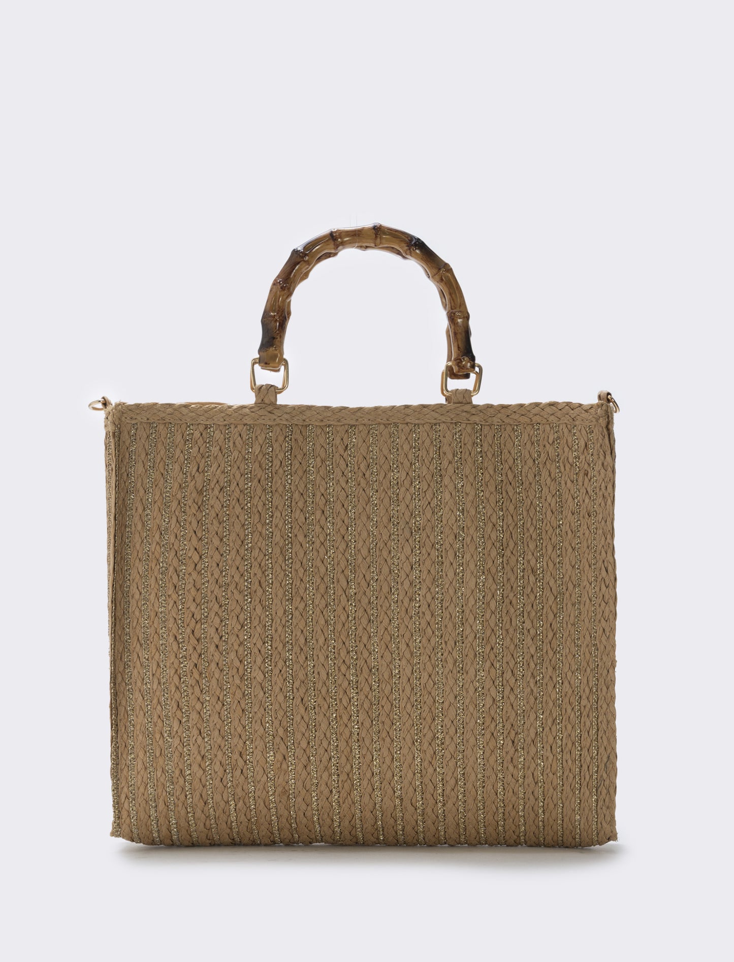 Borse in paglia lurex con manico bamboo - Bianco natural