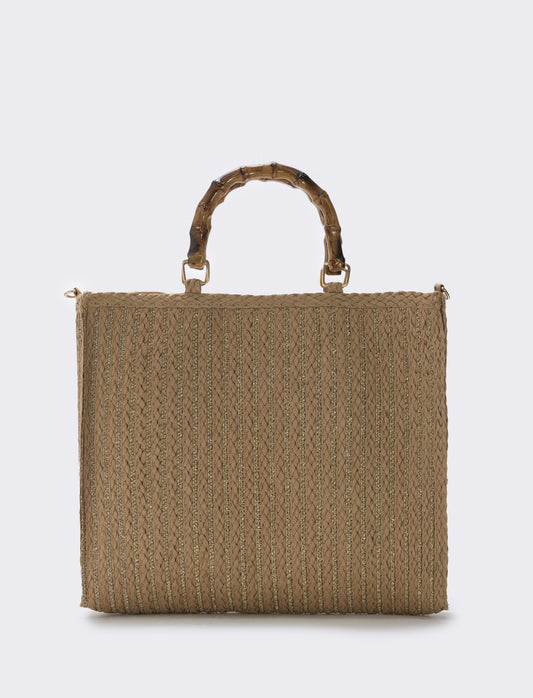 Borse in paglia lurex con manico bamboo - Bianco natural