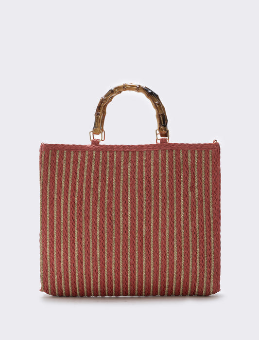 Borse in paglia lurex con manico bamboo - Arancio