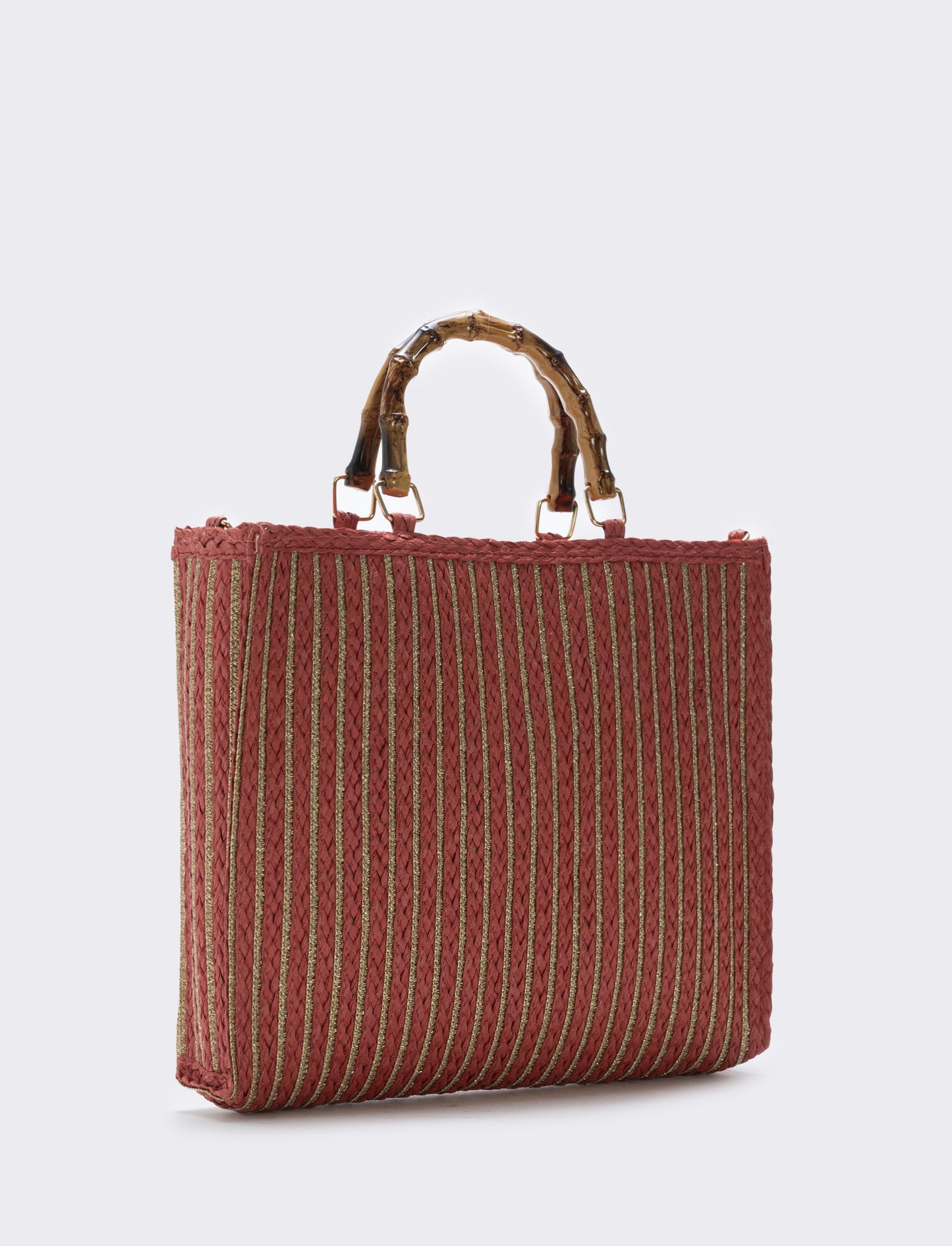 Borse in paglia lurex con manico bamboo - Arancio