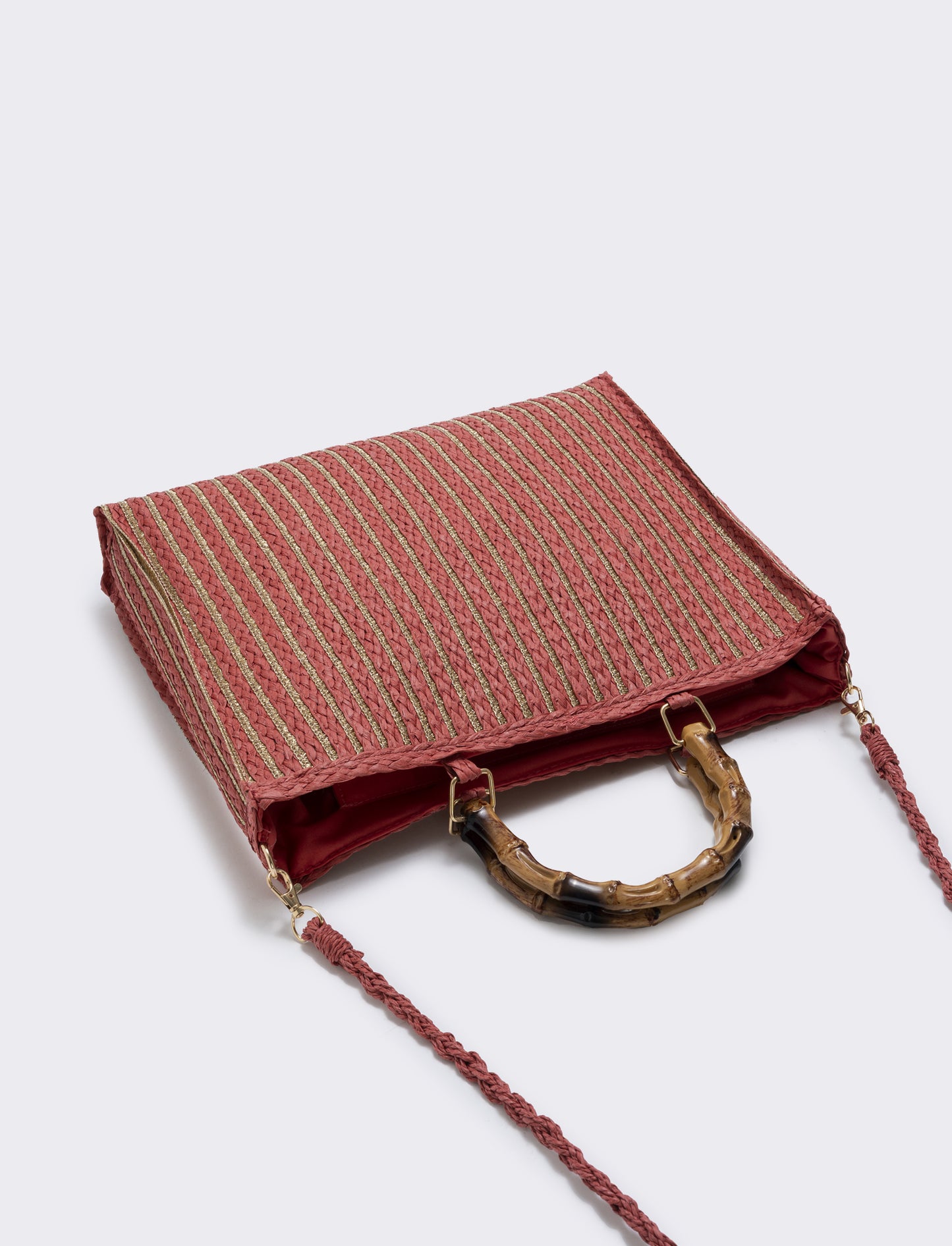Borse in paglia lurex con manico bamboo - Arancio