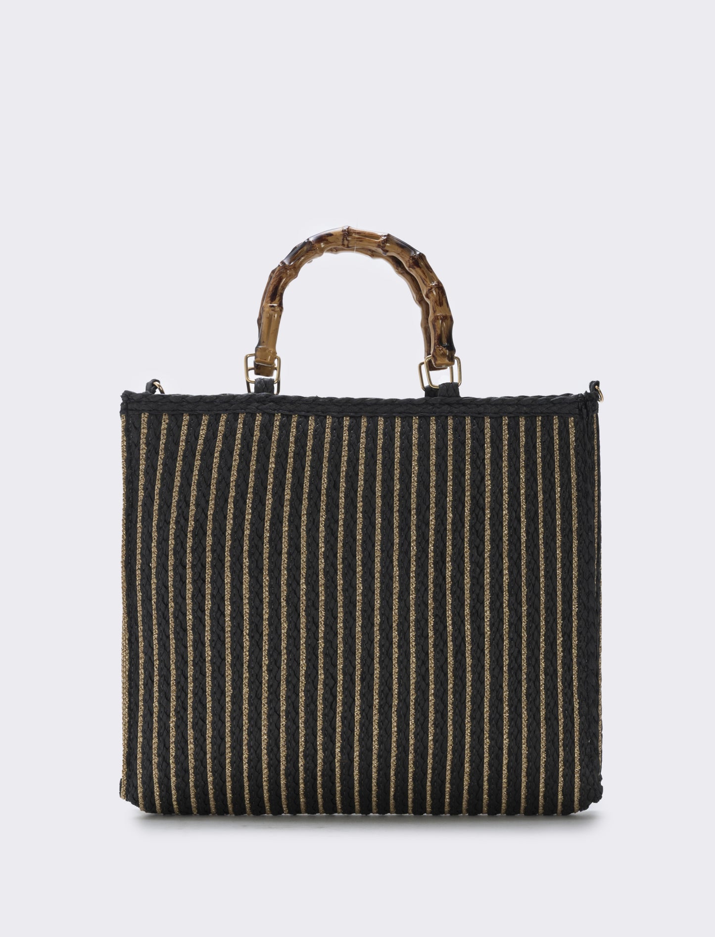 Borse in paglia lurex con manico bamboo - Nero