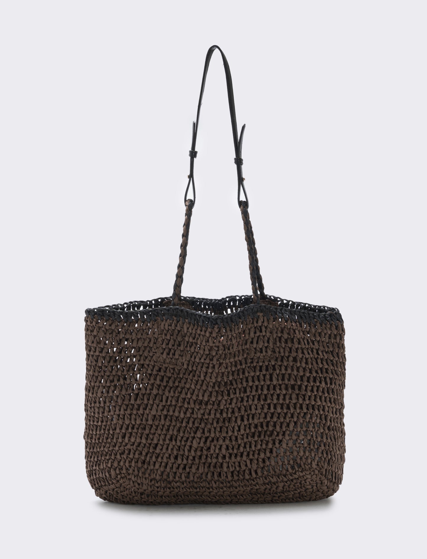 Straw bag with faux leather handle - Brown
