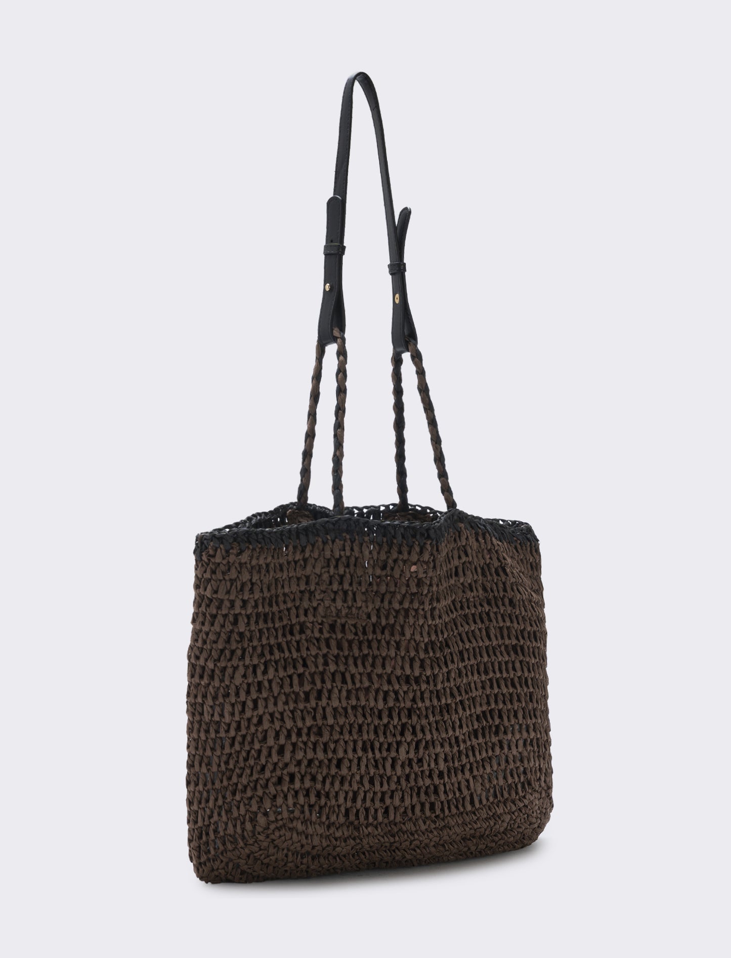 Straw bag with faux leather handle - Brown