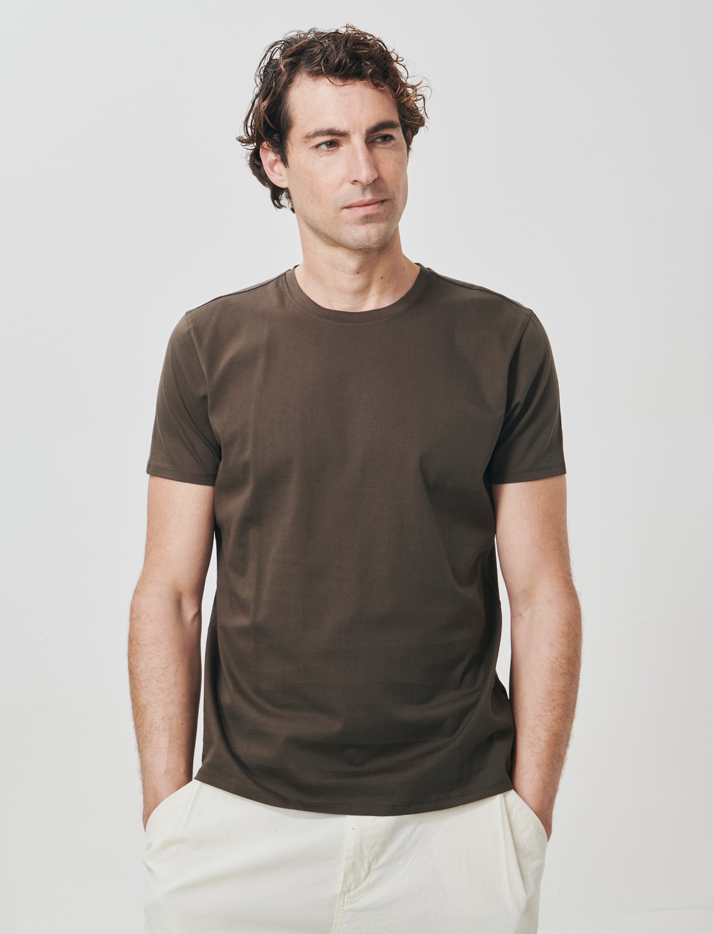 T-shirt girocollo in cotone mercerizzato - Moro