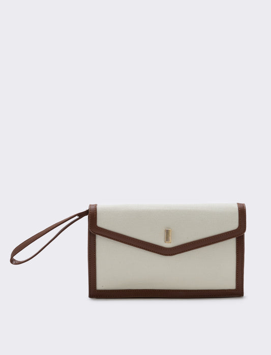 Borsa pochette in tela con maniglia - Bianco sporco