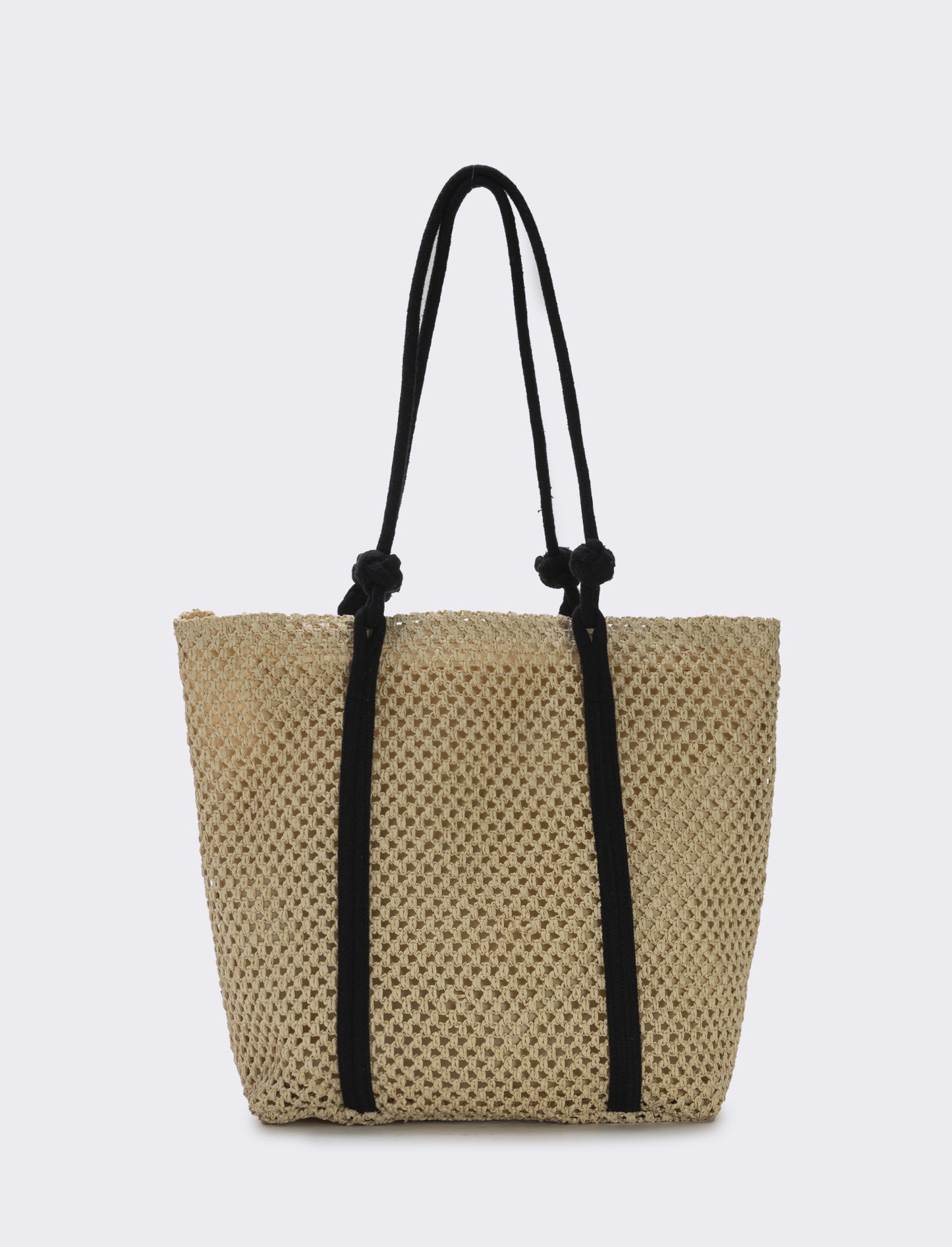 Borsa shopper in paglia con manico in corda - Bianco natural