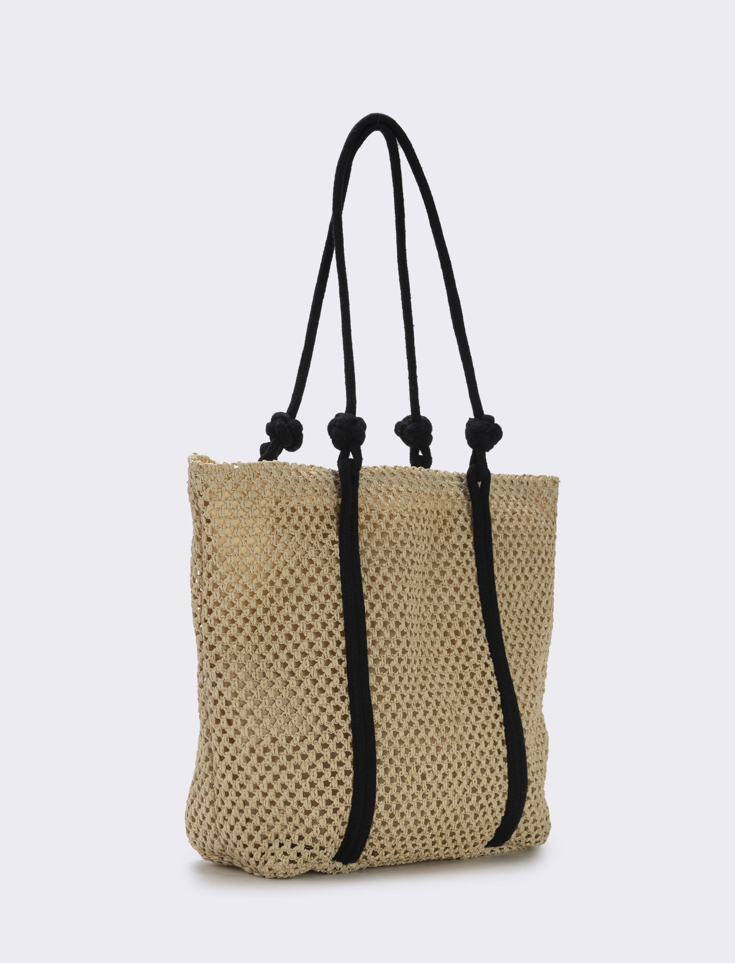Borsa shopper in paglia con manico in corda - Bianco natural