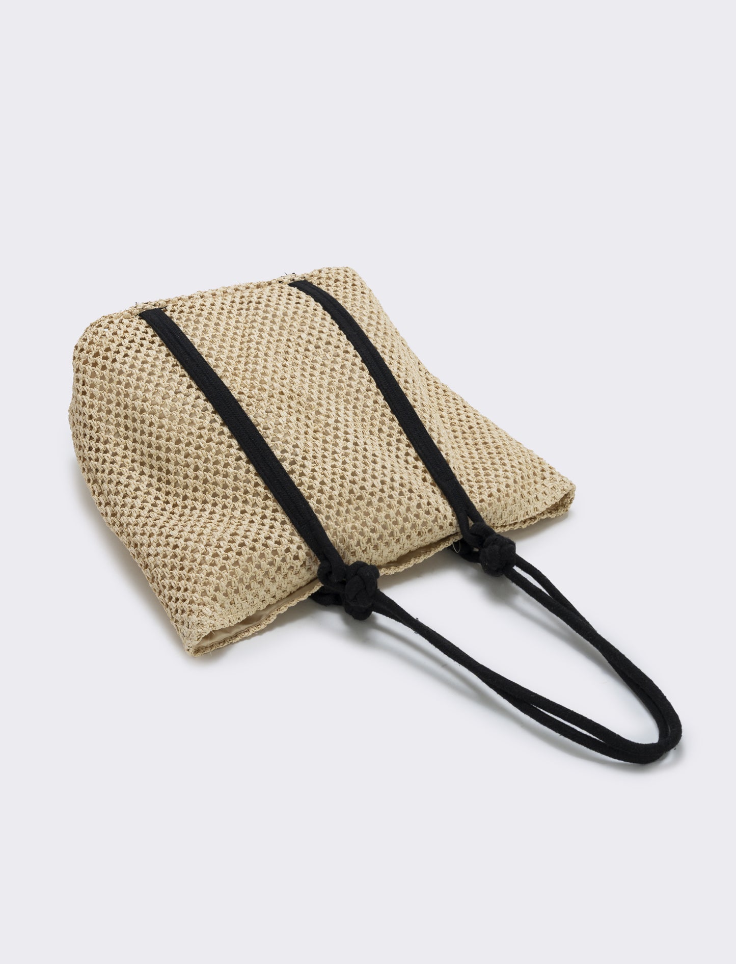 Borsa shopper in paglia con manico in corda - Bianco natural