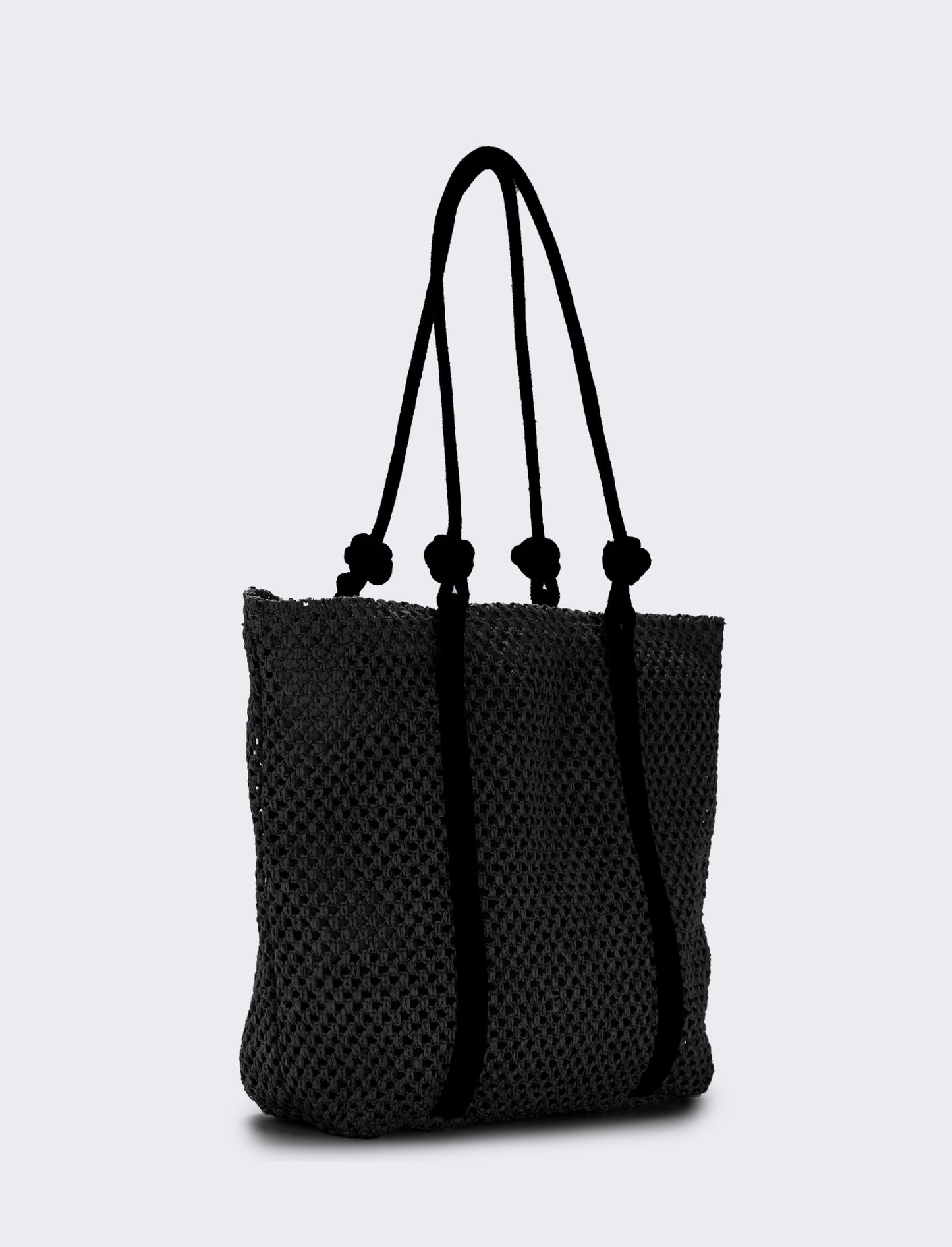 Borsa shopper in paglia con manico in corda - Nero