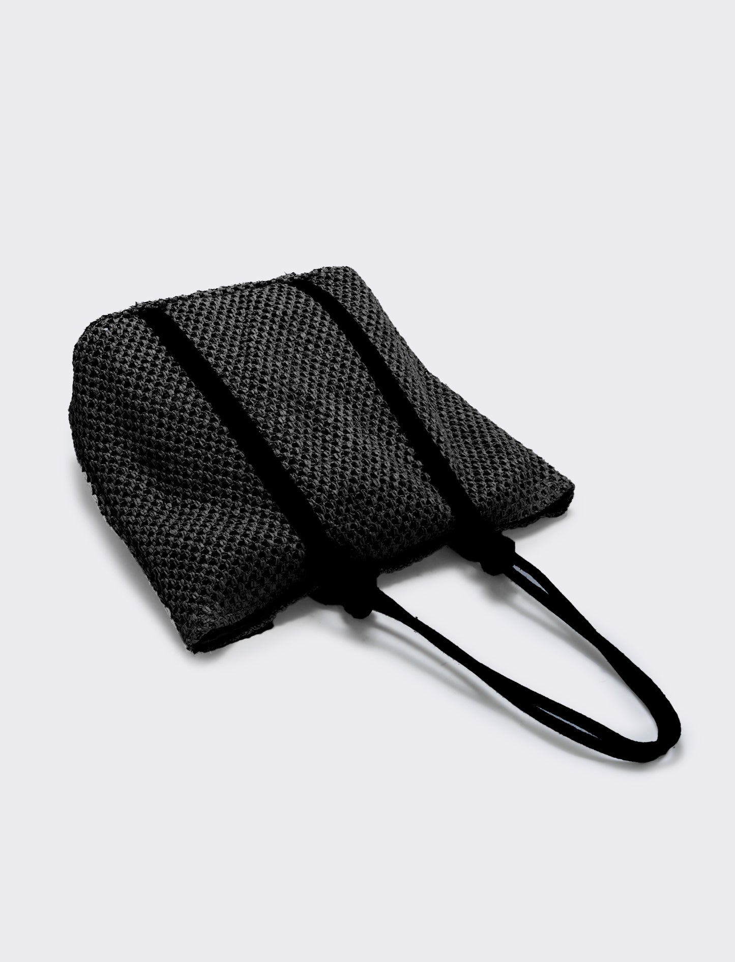 Borsa shopper in paglia con manico in corda - Nero