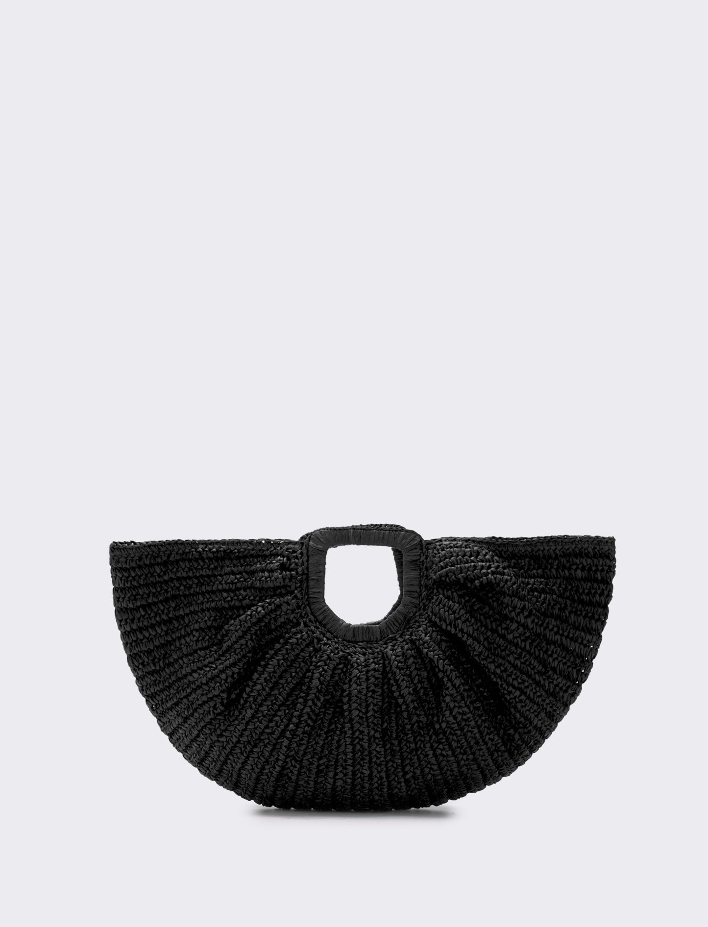 Borsa Mezzaluna in Paglia con Manico Rigido - Nero