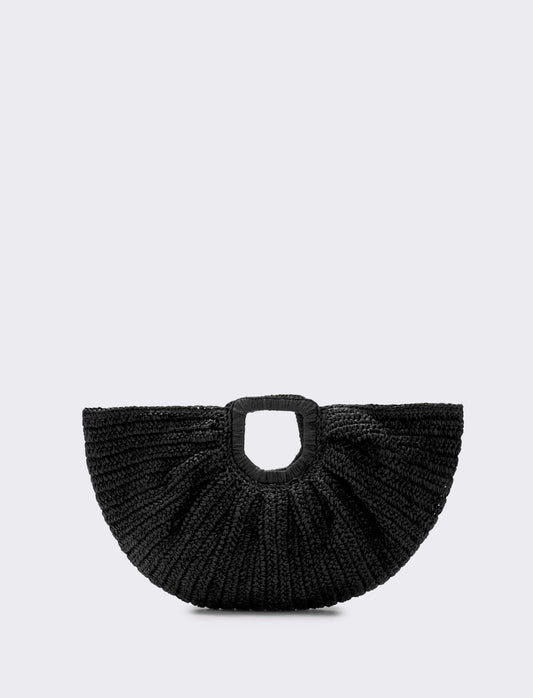 Borsa Mezzaluna in Paglia con Manico Rigido - Nero