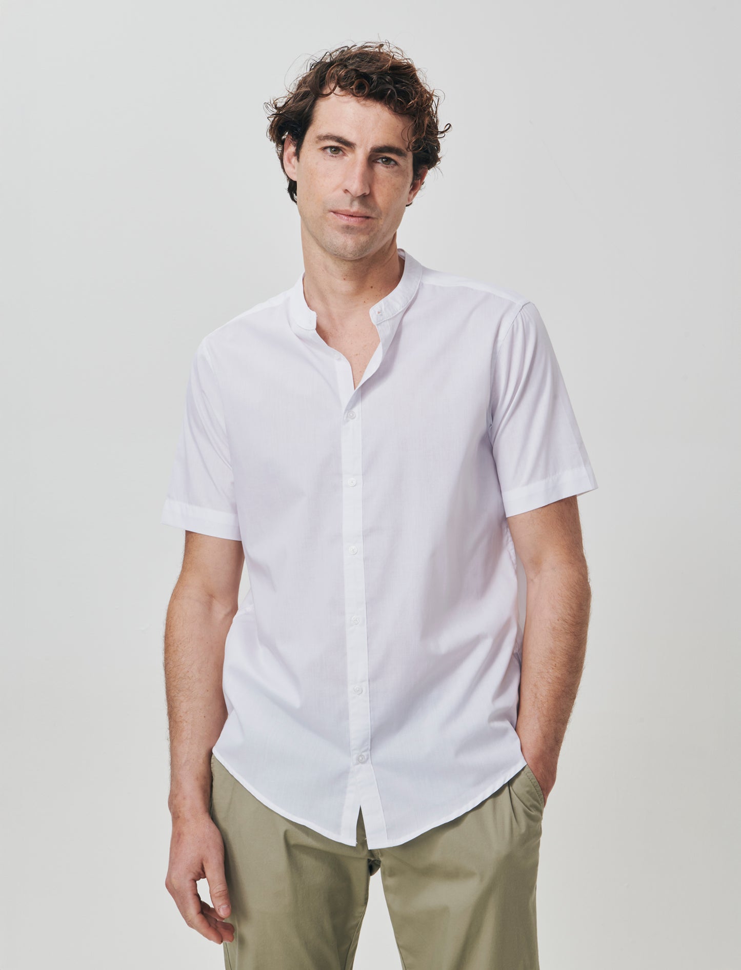 Camicia Regular Fit Easy Iron Collo Coreano - Bianco