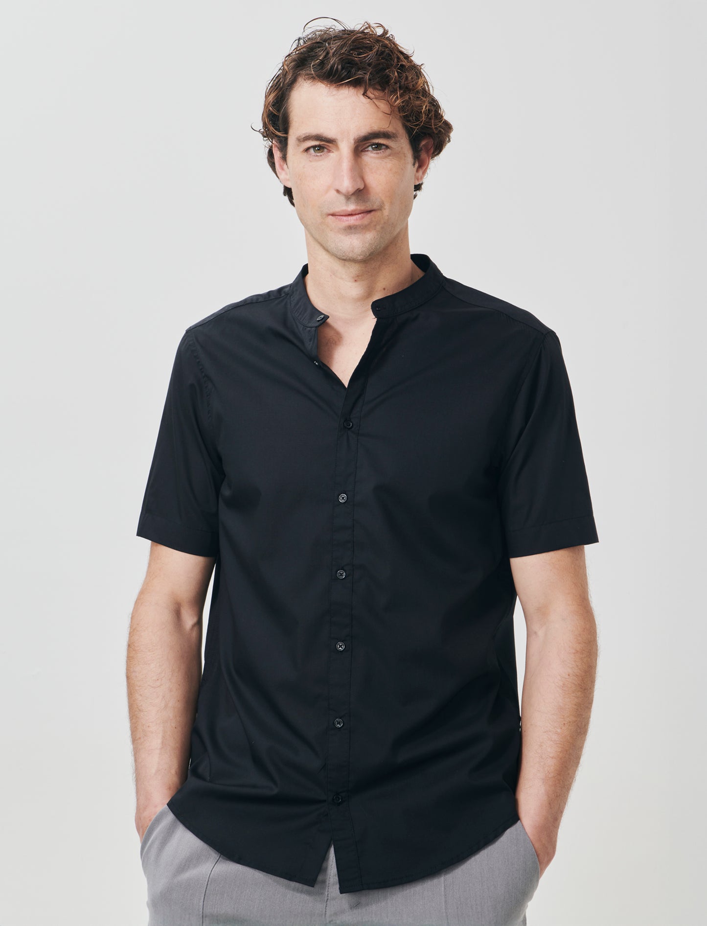 Camicia Regular Fit Easy Iron Collo Coreano - Nero