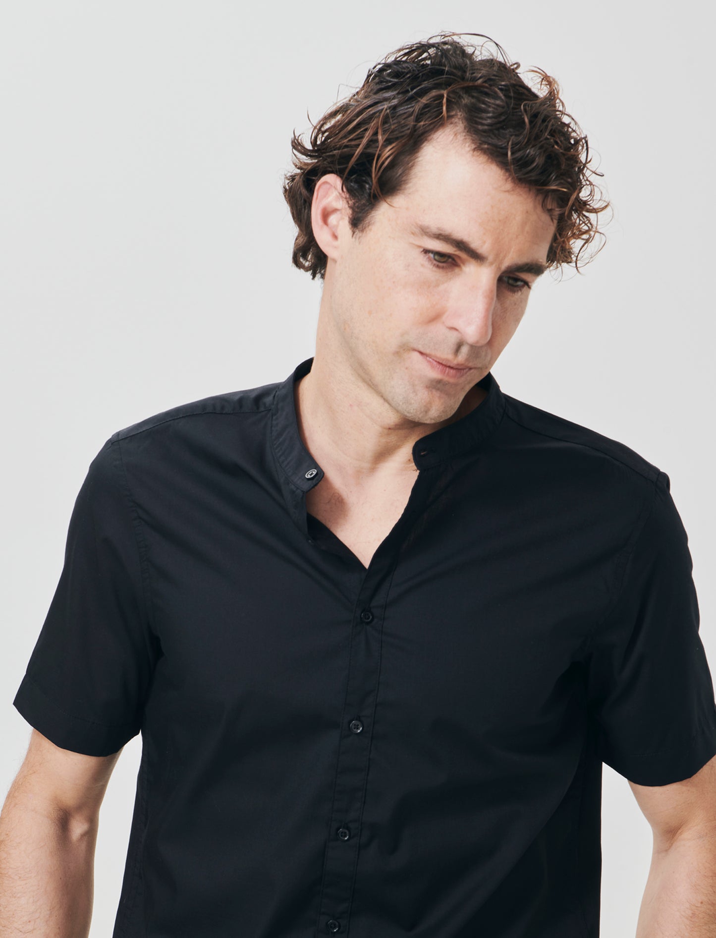 Camicia Regular Fit Easy Iron Collo Coreano - Nero