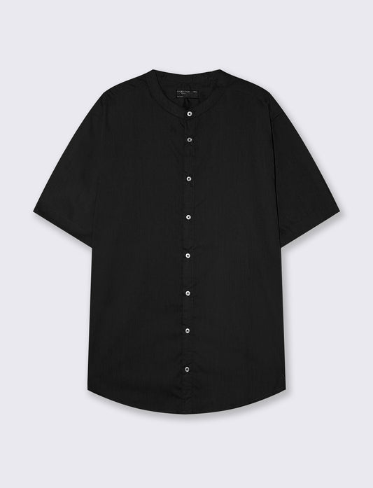 Camicia Regular Fit Easy Iron Collo Coreano - Nero