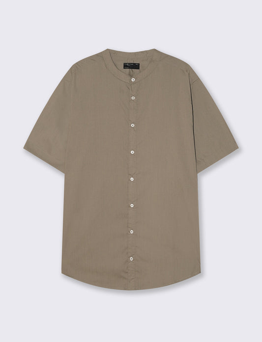 Camicia Regular Fit Easy Iron Collo Coreano - Grigio fango