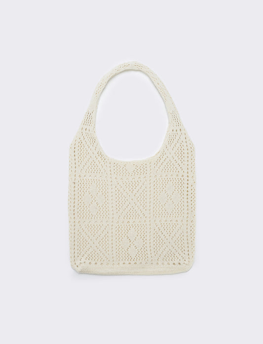 Borsa a spalla crochet - Bianco sporco
