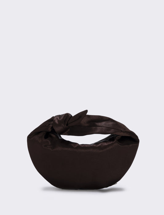 Borsetta satin con nodo e tracollina elegante - Moro