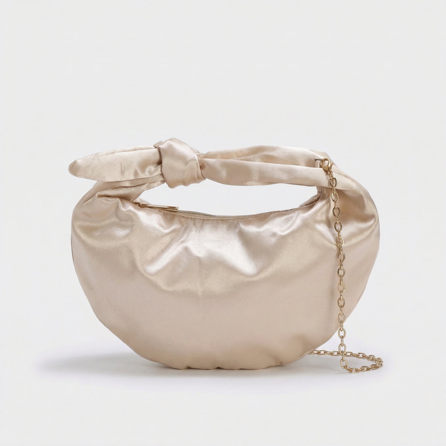 Borsetta satin con nodo e tracollina elegante - Beige