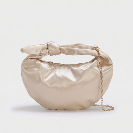 Borsetta satin con nodo e tracollina elegante - Beige