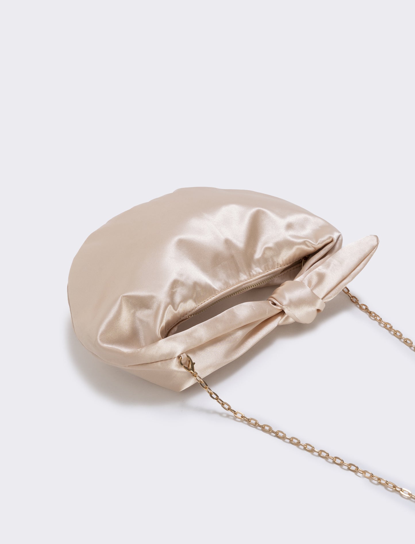 Borsetta satin con nodo e tracollina elegante - Beige