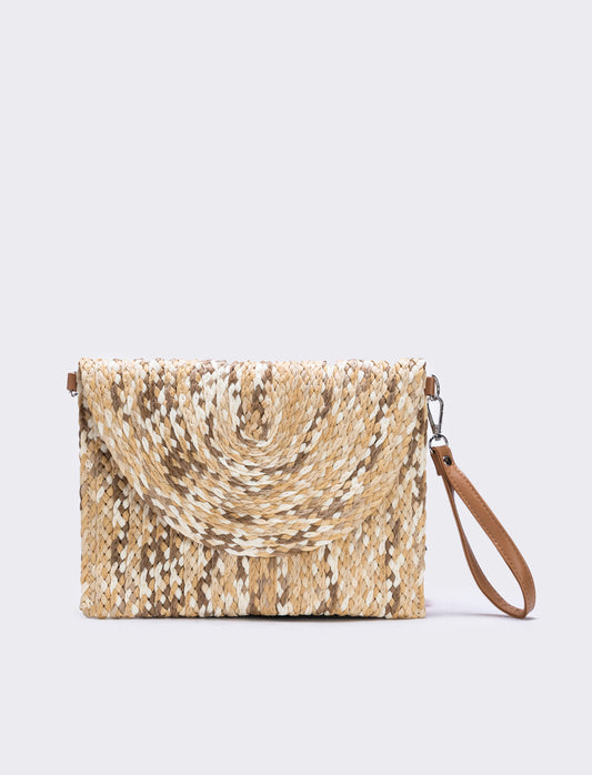 Borsa pochette in paglia intrecciata donne - Beige
