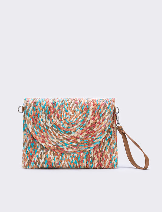 Borsa pochette in paglia intrecciata donne - Turchese