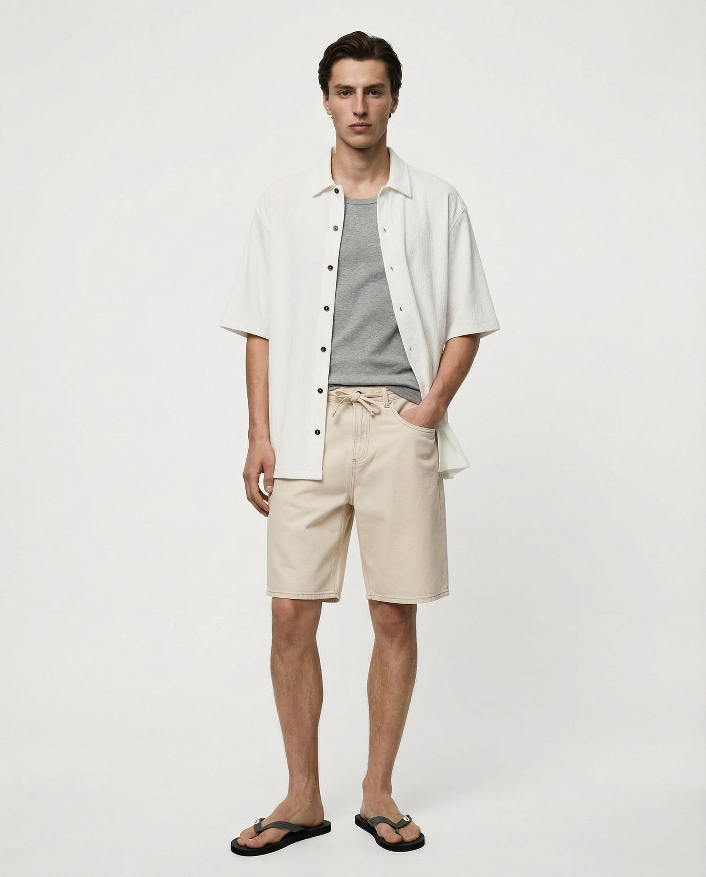 Short Sleeve Boxy Fit Jacquard Shirt - White
