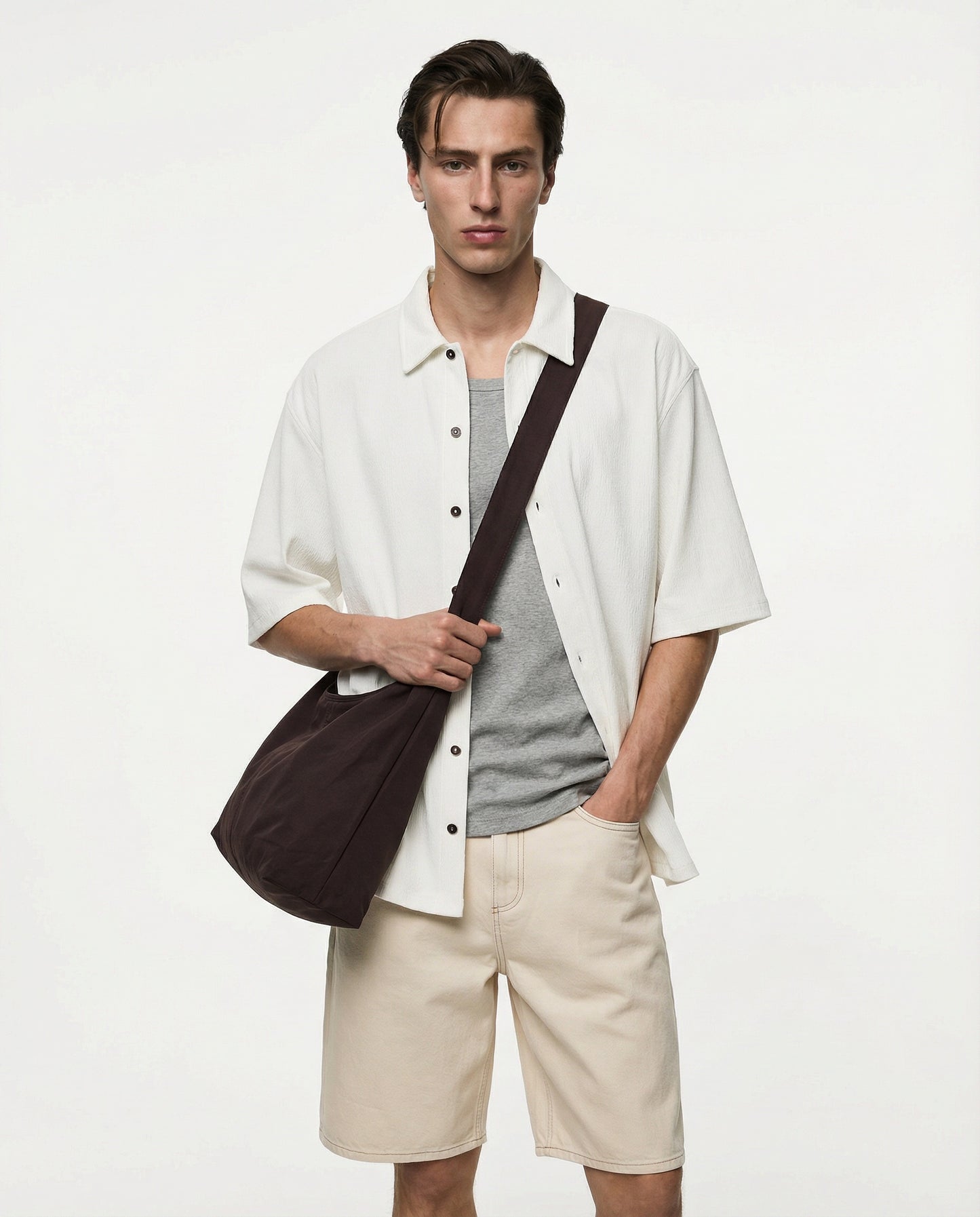 Short Sleeve Boxy Fit Jacquard Shirt - White