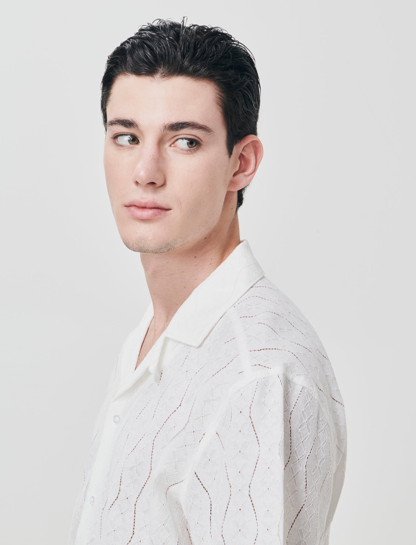 Camicia boxy fit in jacquard di cotone - Bianco
