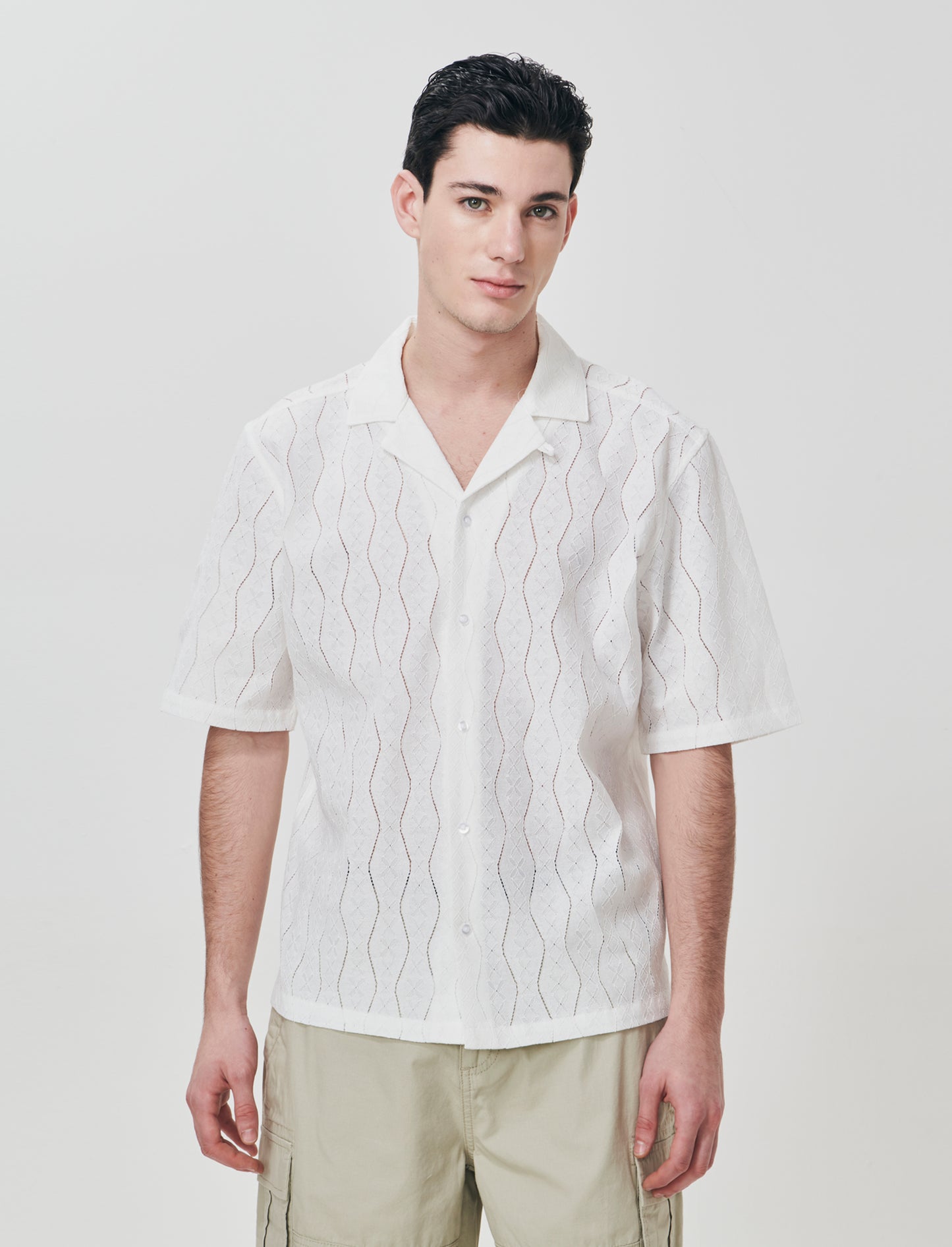 Camicia boxy fit in jacquard di cotone - Bianco