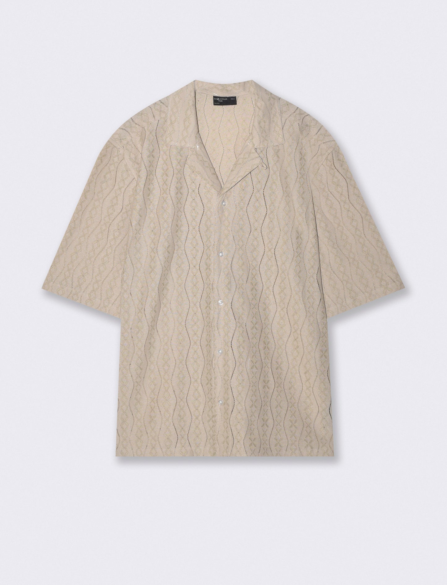 Camicia boxy fit in jacquard di cotone - Beige