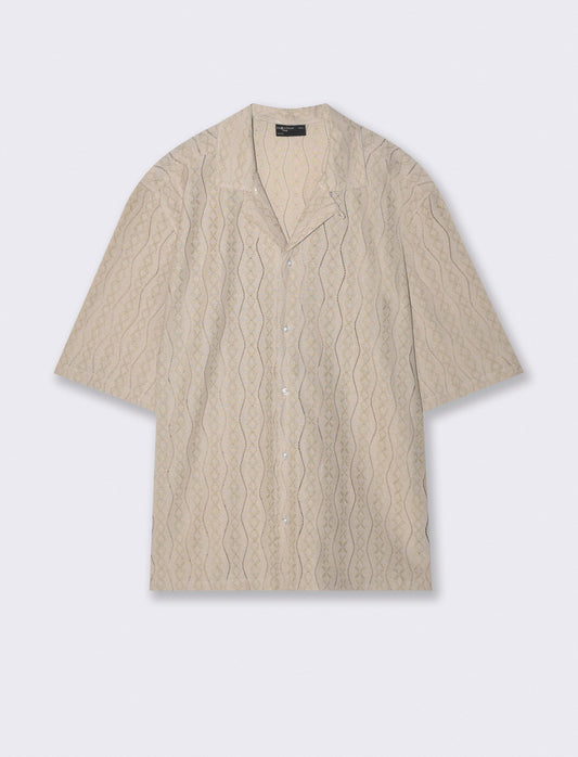 Camicia boxy fit in jacquard di cotone - Beige