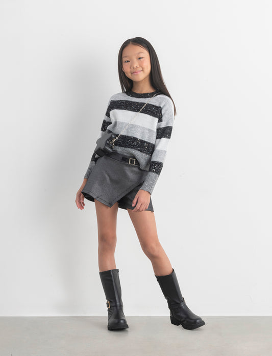 Short finta gonna in tessuto effetto metallizzato - Nero
