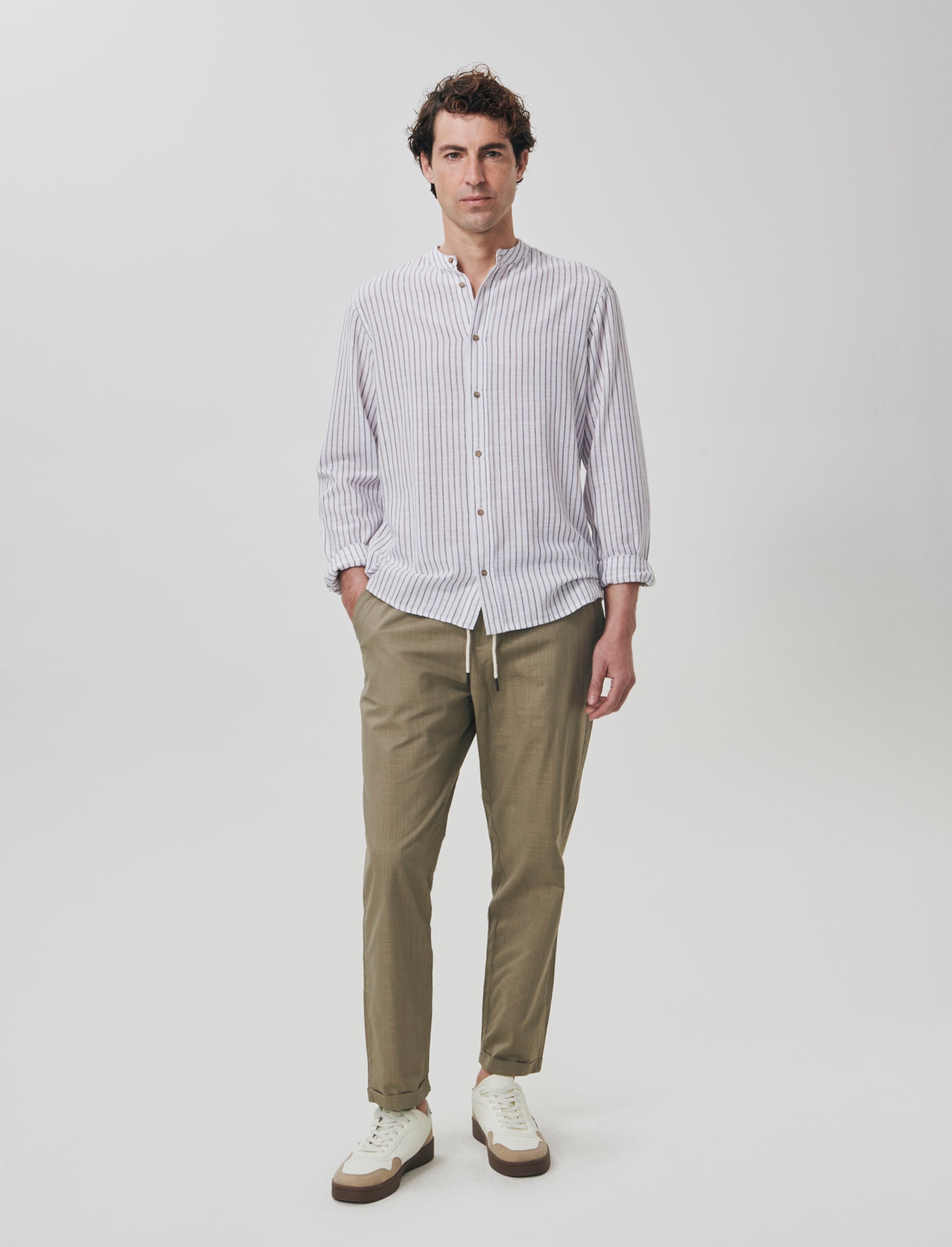 Pantaloni Chino Jogger in Cotone Slub - Verde kaki