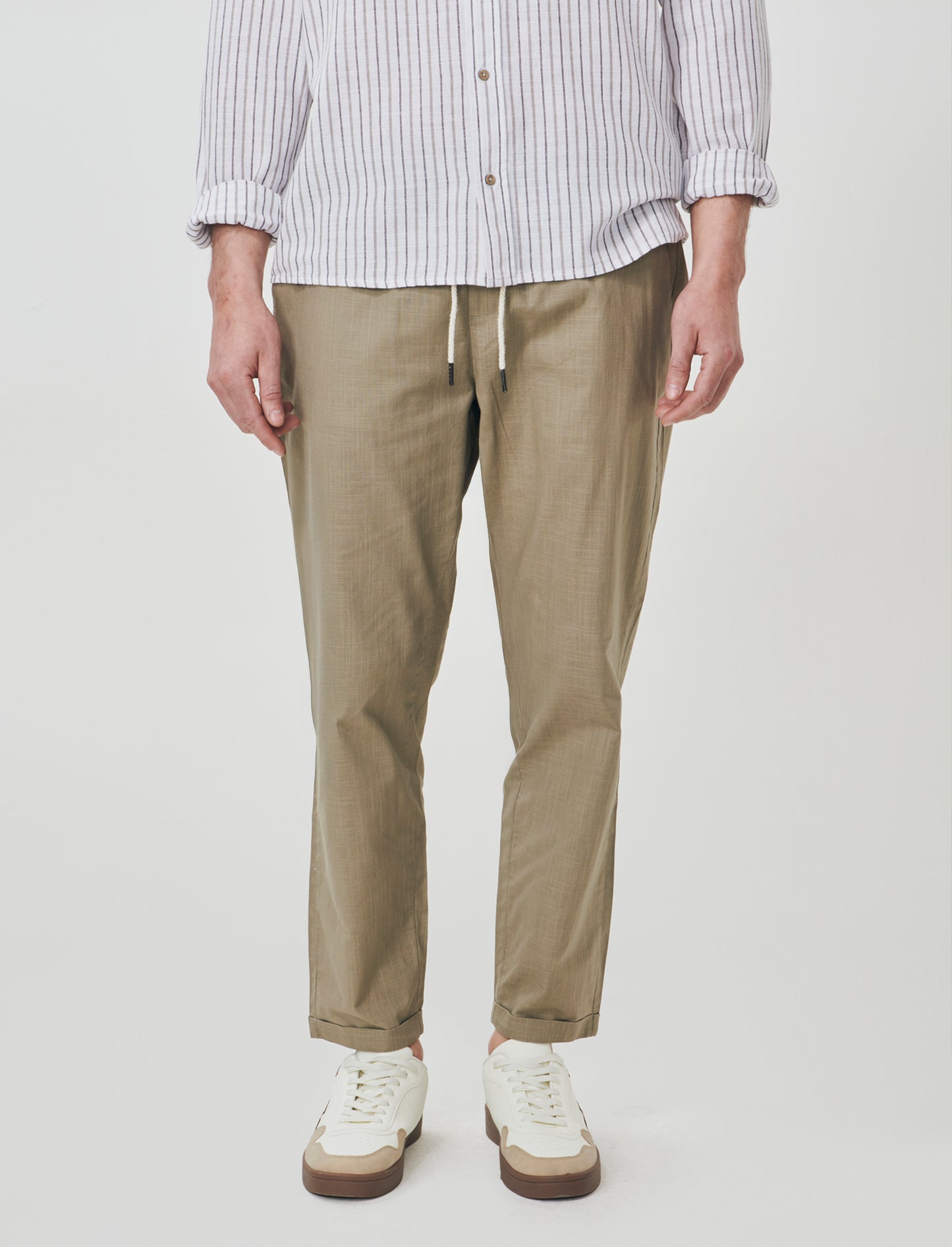 Pantaloni Chino Jogger in Cotone Slub - Verde kaki