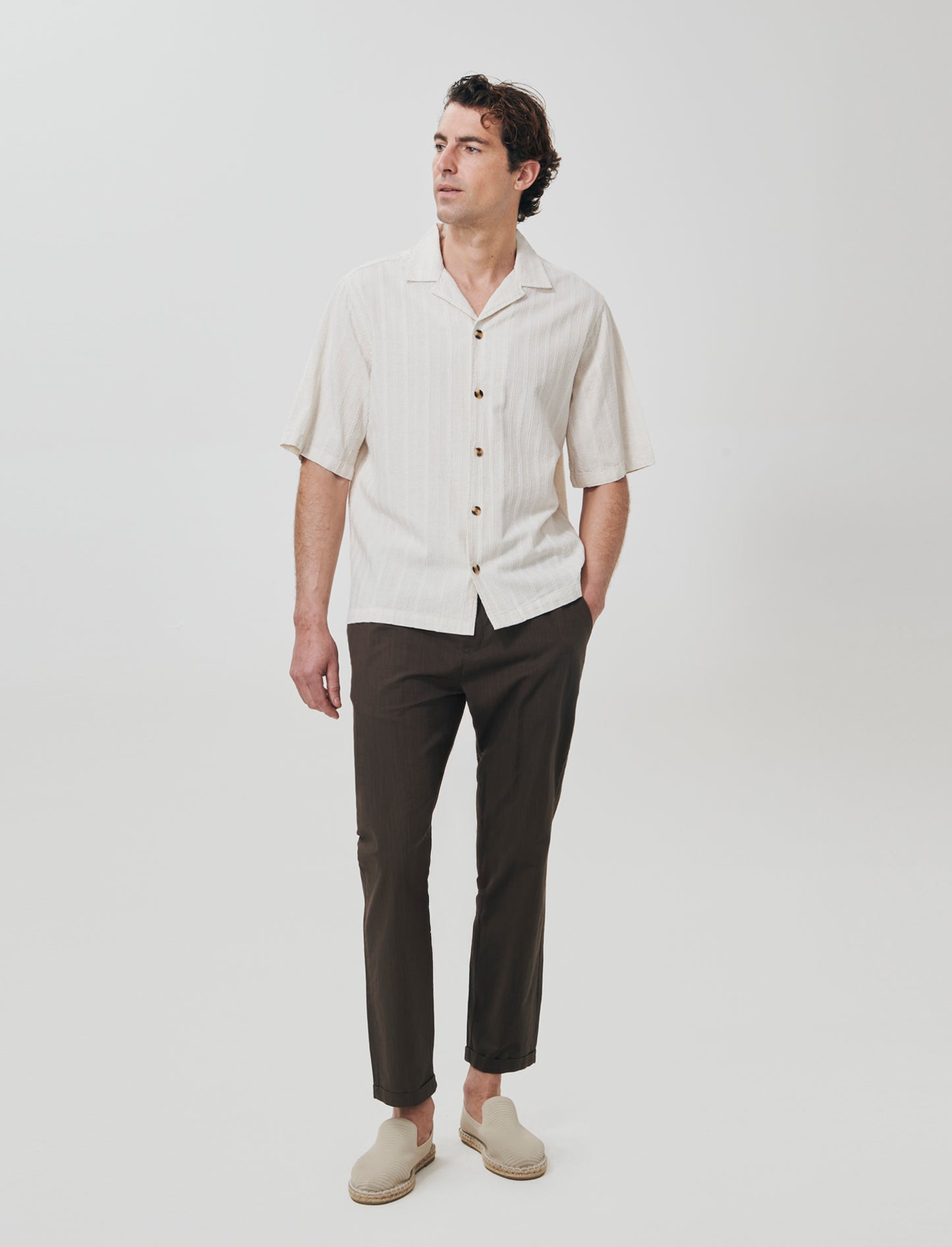 Cotton Slub Jogger Chino Pants - Brown