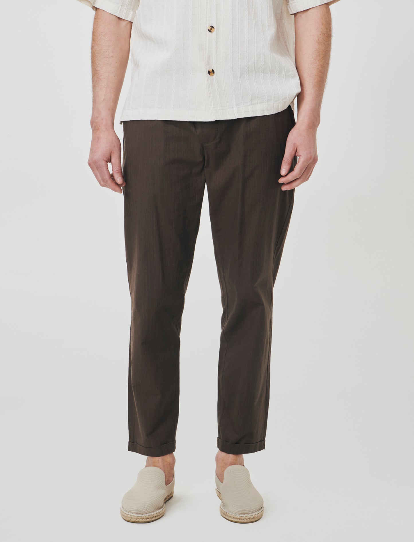 Cotton Slub Jogger Chino Pants - Brown