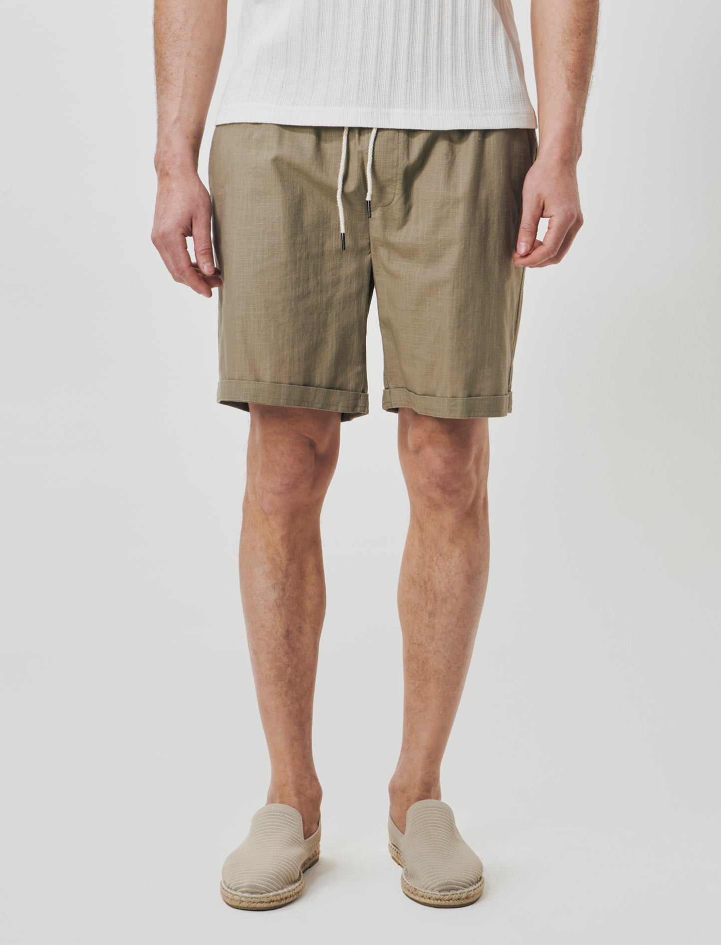 Bermuda Jogger in Cotone Slub con Tasche - Verde kaki