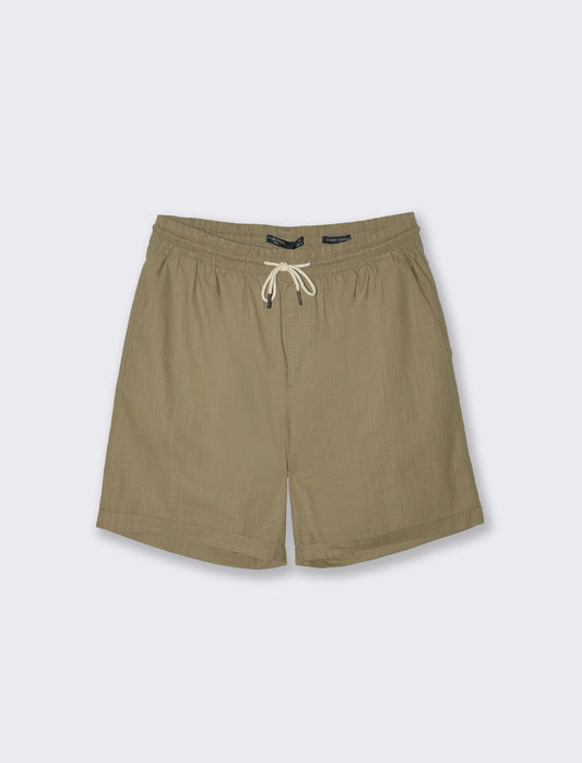 Bermuda Jogger in Cotton Slub with Pockets - Green