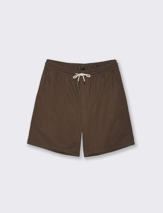 Bermuda Jogger in Cotton Slub with Pockets - Brown