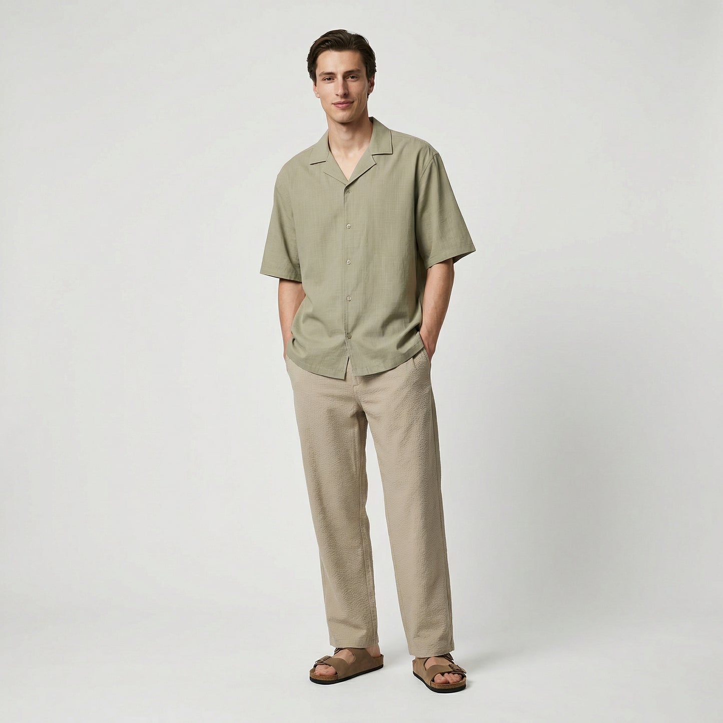 Camicia boxy fit in cotone slub - Verde kaki