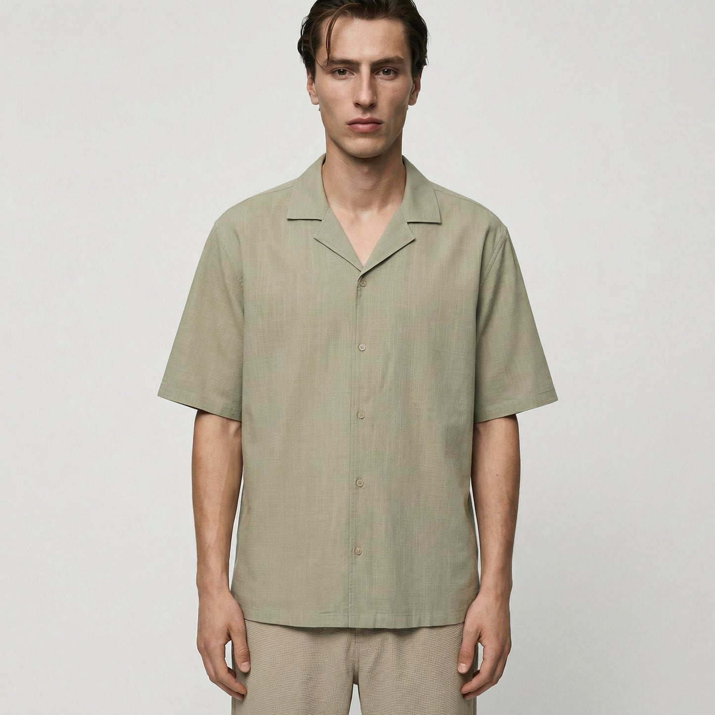 Camicia boxy fit in cotone slub - Verde kaki