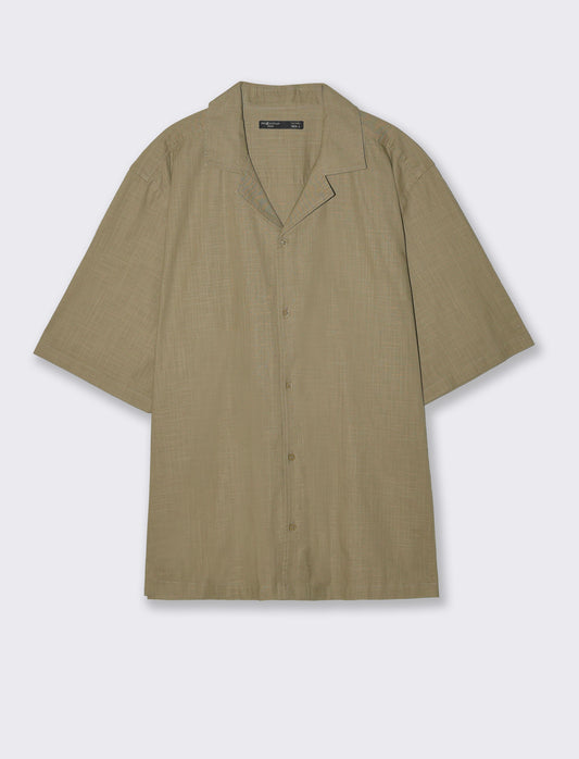 Camicia boxy fit in cotone slub - Verde kaki