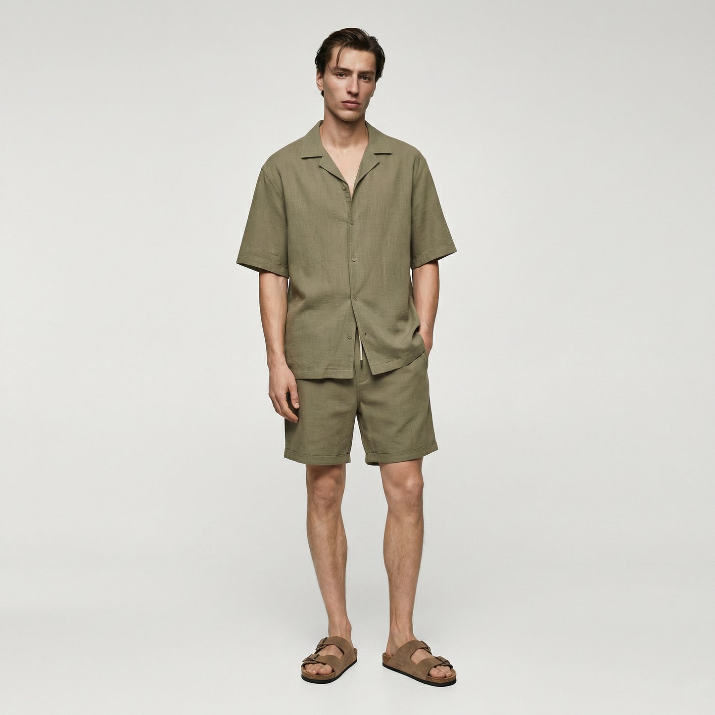 Camicia boxy fit in cotone slub - Verde salvia