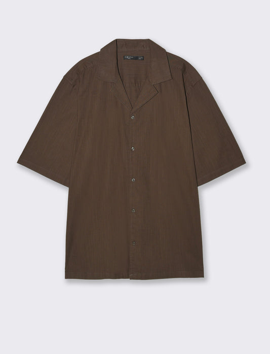 Camicia boxy fit in cotone slub - Moro