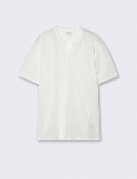 T-Shirt Coreana Derby con Colletto Aperto - Bianco