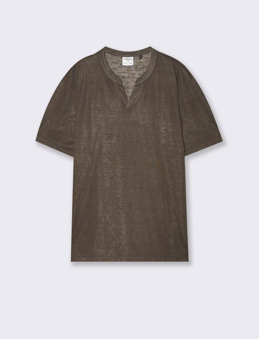 T-Shirt Coreana Derby con Colletto Aperto - Moro